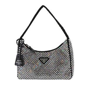 PRADA Re-Edition 2000 Mini Hand Bag Satin Rhinestone Black 1NE515 90281954